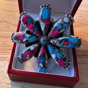 Huge Cotton Candy Dahlia Turquoise Ring